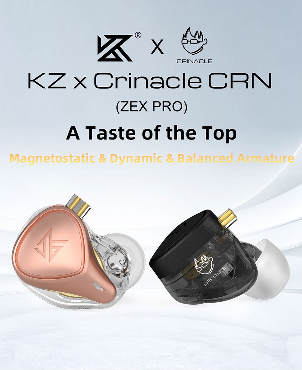 KZ ZEX Pro Wired Earphones In-Ear Electrostatic Dynamic&Balanced Detachable Cable Earphone Noise Cancelling - Pink