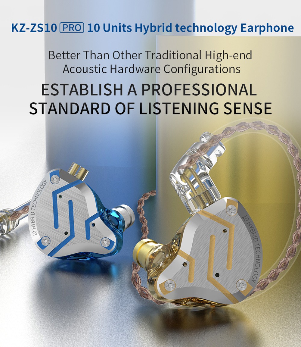 KZ ZS10 Pro Wired Earphone 4BA+1DD Hybrid Technology In-ear HiFi Bass Game Headset with Mic - Black