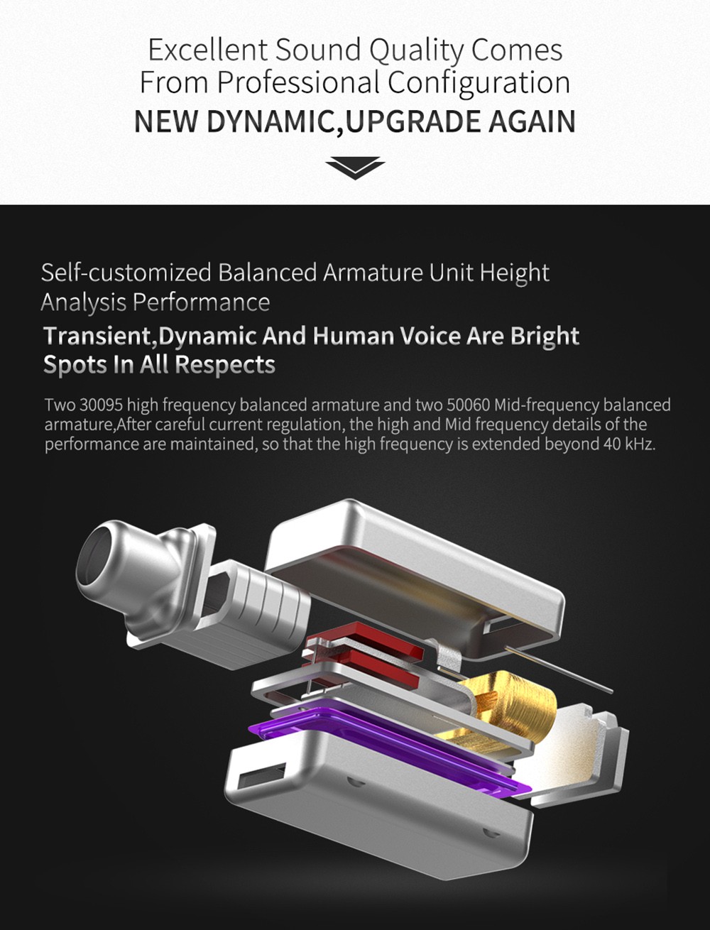 KZ ZS10 Pro Wired Earphone 4BA+1DD Hybrid Technology In-ear HiFi Bass Game Headset with Mic - Glittering Gold