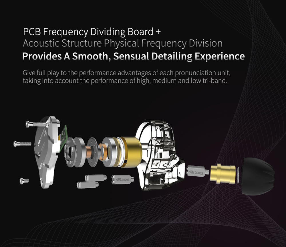 KZ ZS10 Pro Wired Earphone 4BA+1DD Hybrid Technology In-ear HiFi Bass Game Headset with Mic - Glittering Gold