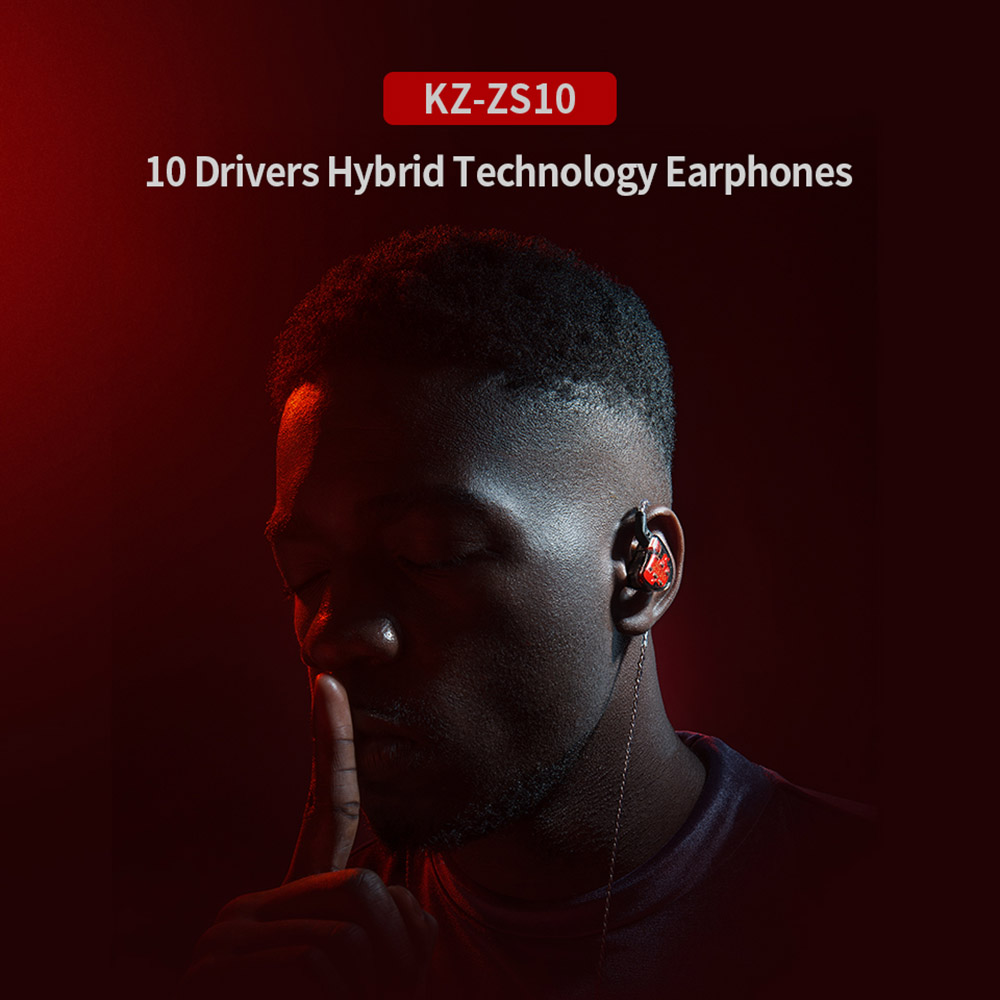 KZ ZS10 Wired Earphone 4BA+1DD Hybrid Technology In-ear HiFi Bass Game Headset - with Mic Black