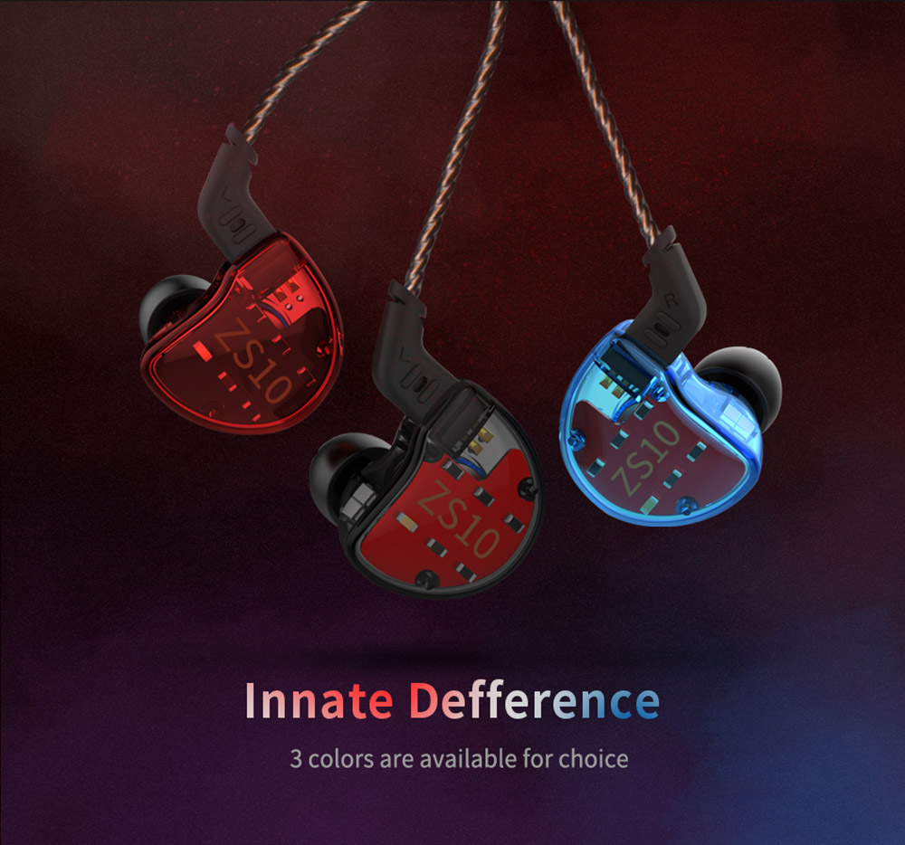 KZ ZS10 Wired Earphone 4BA+1DD Hybrid Technology In-ear HiFi Bass Game Headset - with Mic Black