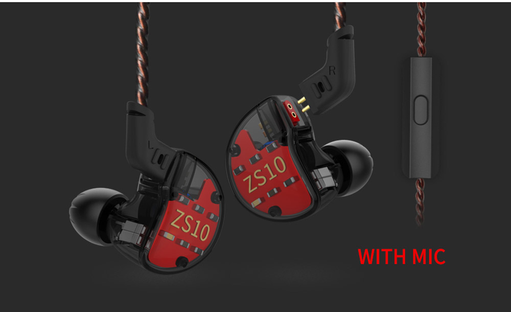 KZ ZS10 Wired Earphone 4BA+1DD Hybrid Technology In-ear HiFi Bass Game Headset - with Mic Black