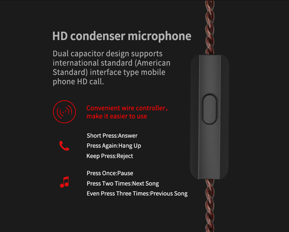 KZ ZS10 Wired Earphone 4BA+1DD Hybrid Technology In-ear HiFi Bass Game Headset -with Mic Red