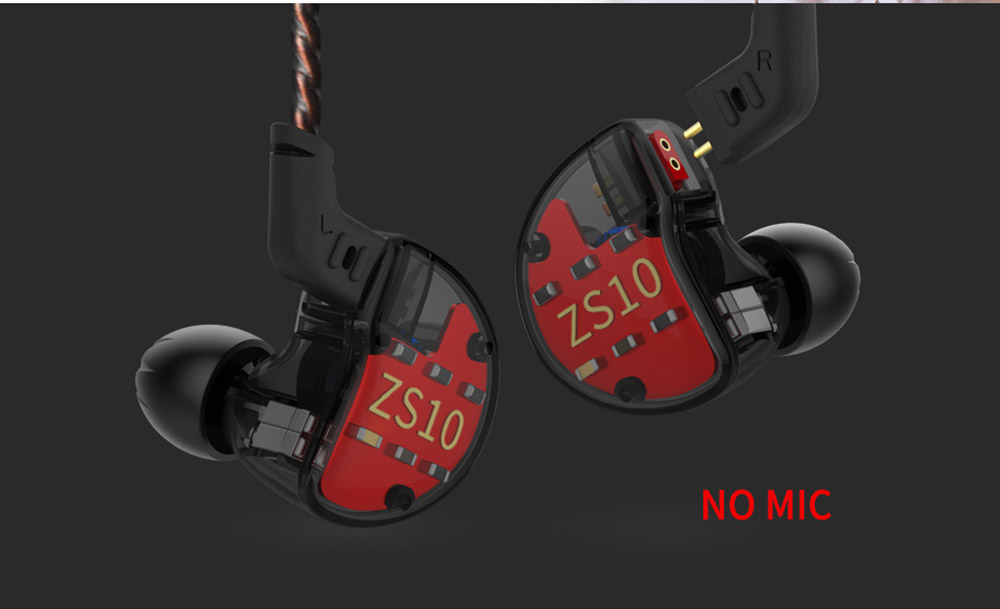 KZ ZS10 Wired Earphone 4BA+1DD Hybrid Technology In-ear HiFi Bass Game Headset -with Mic Red