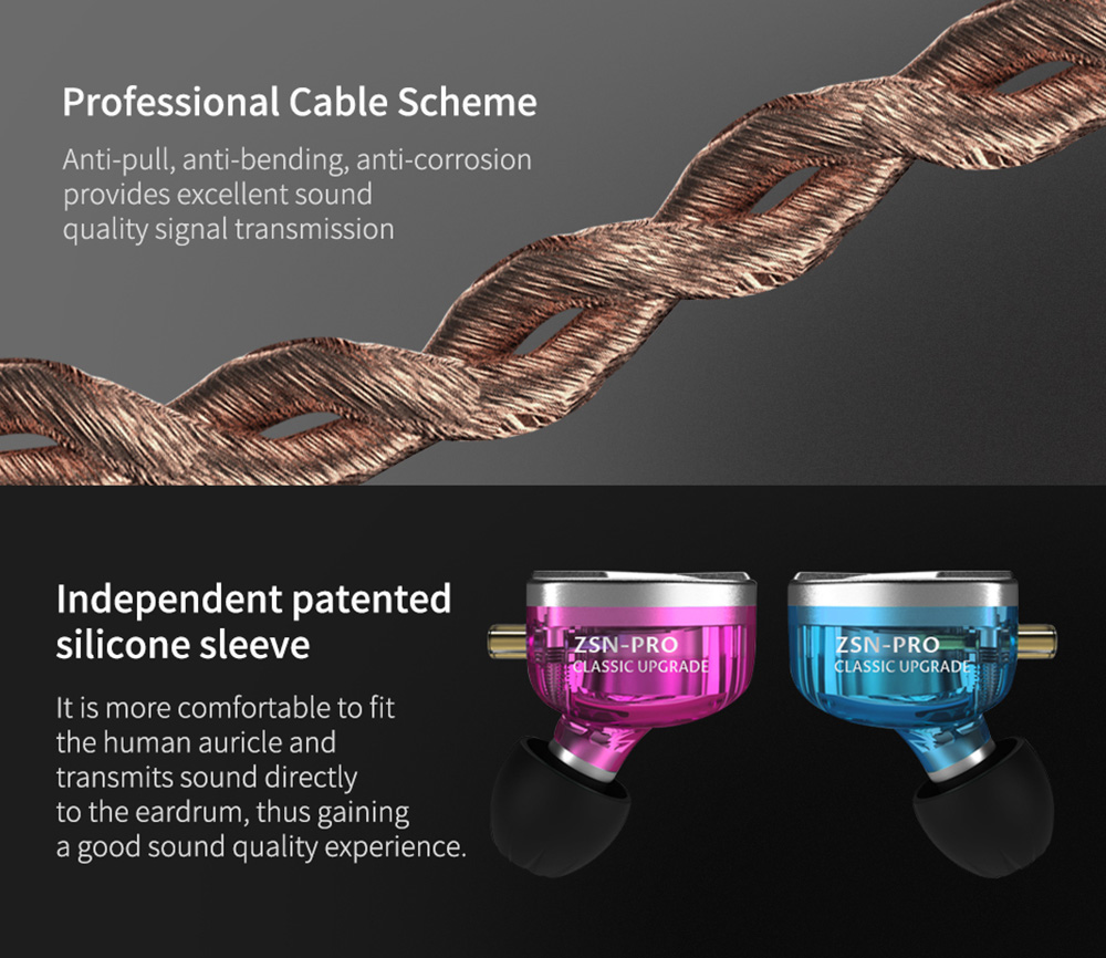 KZ ZSN Pro Wired Earphone Hybrid Technology In-ear HiFi Bass Earbuds with Mic - Blue