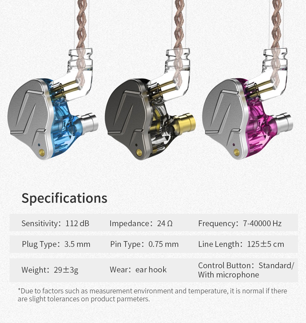 KZ ZSN Pro Wired Earphone Hybrid Technology In-ear HiFi Bass Earbuds with Mic - Purple