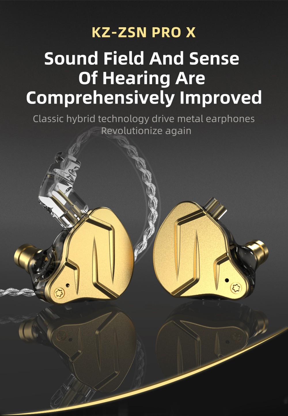 KZ ZSN Pro X Metal Earphones 1BA+1DD Hybrid technology HiFi Bass Earbuds with Mic- Black