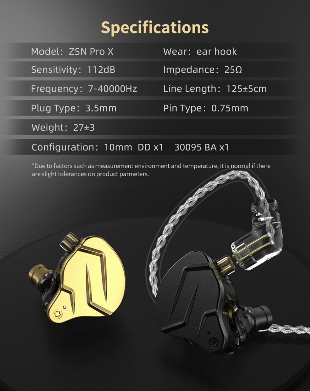 Auricolari KZ ZSN Pro X Metal 1BA+1DD Tecnologia ibrida Golden
