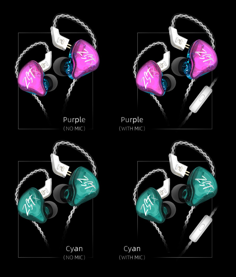 KZ ZST X Hybrid Unit In-Ear Earphones with Silver-plated Cable with Mic - Colorful
