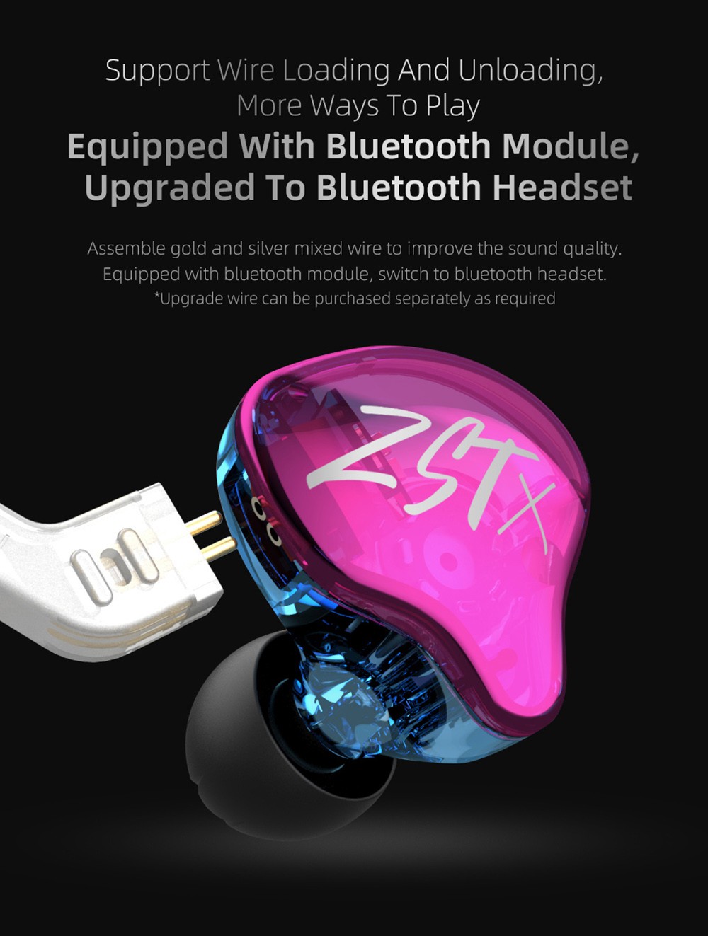 KZ ZST X Hybrid Unit In-Ear Earphones with Silver-plated Cable with Mic - Colorful