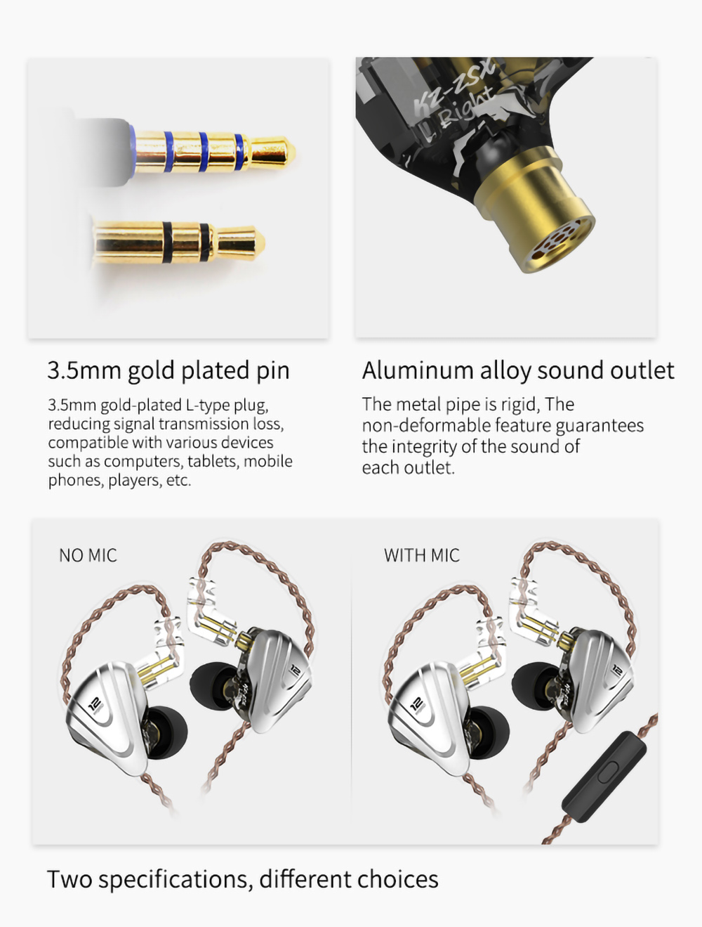 KZ ZSX Terminator Metal In Ear Earphones 12 Units Hybrid 5BA+1DD HIFI Bass Wired Earbuds with Mic- Cyan