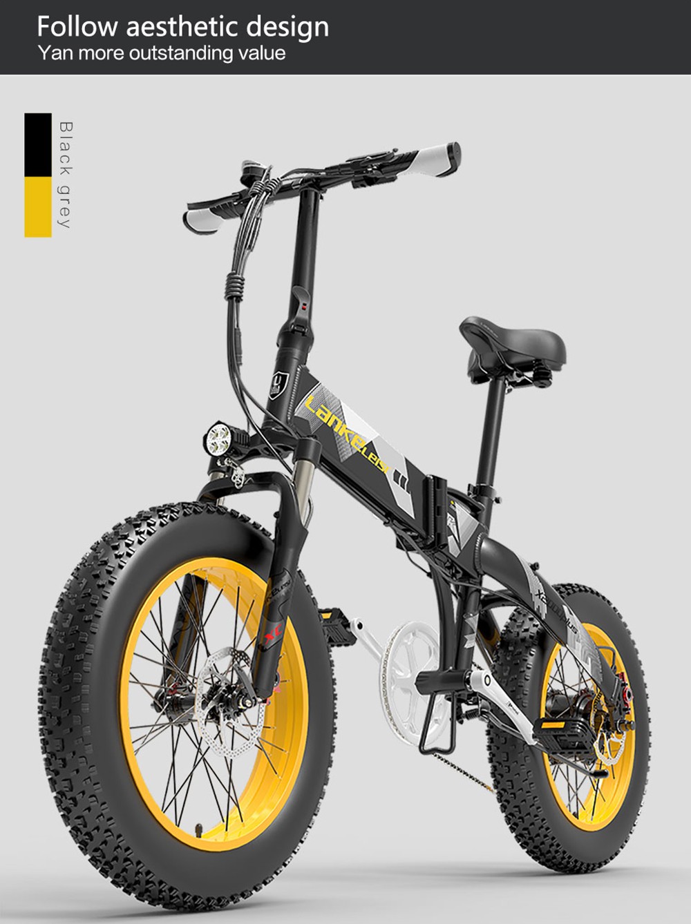 LANKELEISI X2000 PLUS Moped Electric Bike Folding Bike 10.4Ah 48V 500W 35km/h Max Speed Max Load 150kg - Gray