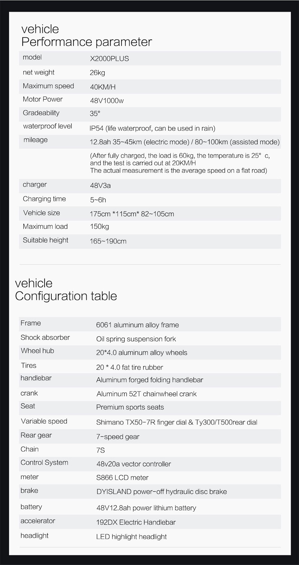 LANKELEISI X2000 PLUS Moped Electric Bike Folding Bike 12.8Ah 48V 1000W 40km/h Max Speed Max Load 150kg - Red 26 LANKELEISI X2000 PLUS 10.4Ah 48V 500W Moped Electric Bike Folding Bike 35km/h Max Speed Max Load 150kg - Red