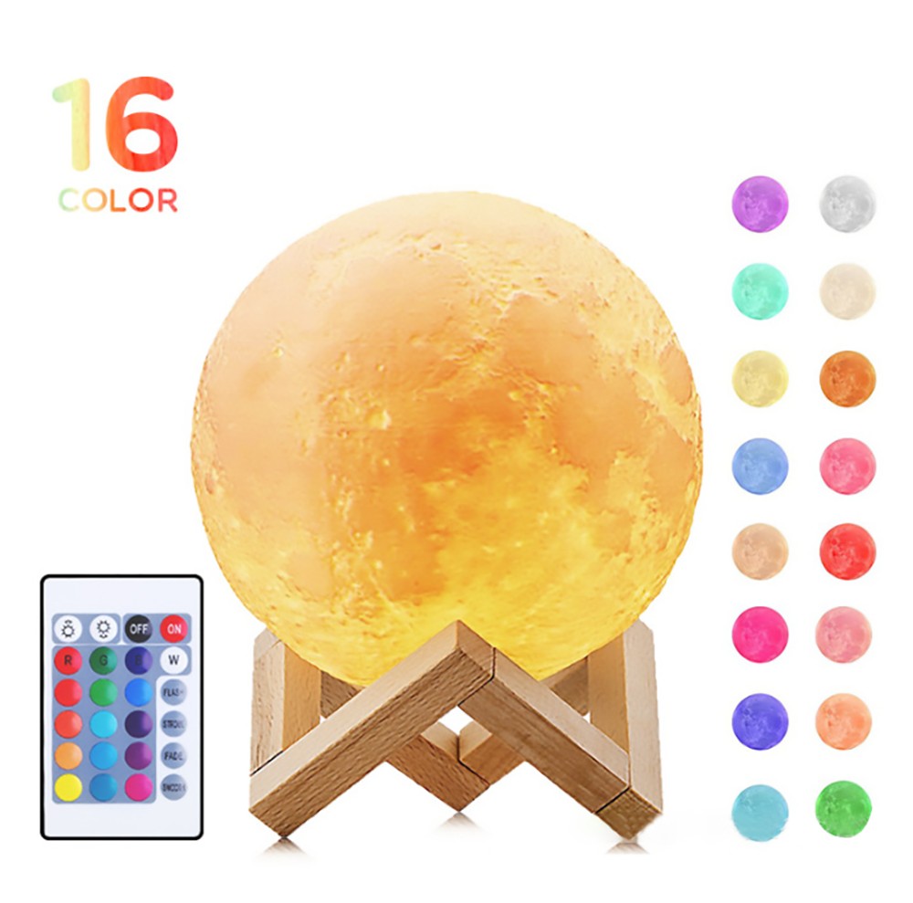 LED Moon Lamp with Remote Control Dimmable Brightness 16 Main Colors 4 Light Conversion Modes with USB Charging