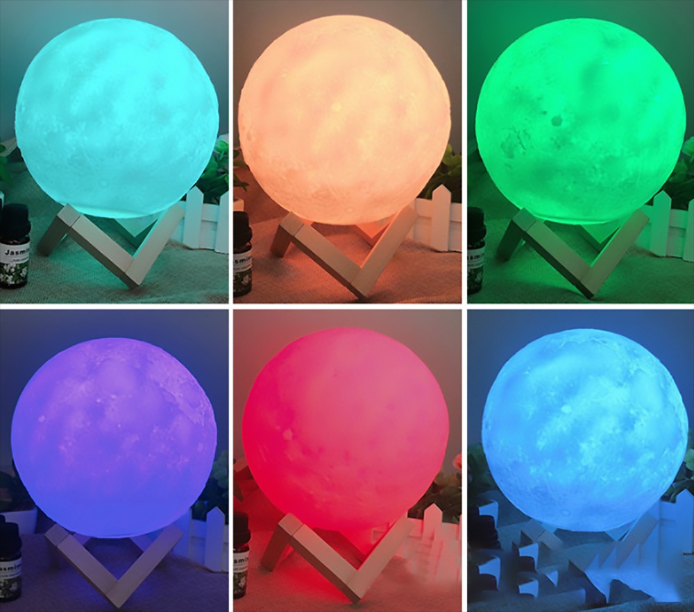 LED Moon Lamp with Remote Control Dimmable Brightness 16 Main Colors 4 Light Conversion Modes with USB Charging