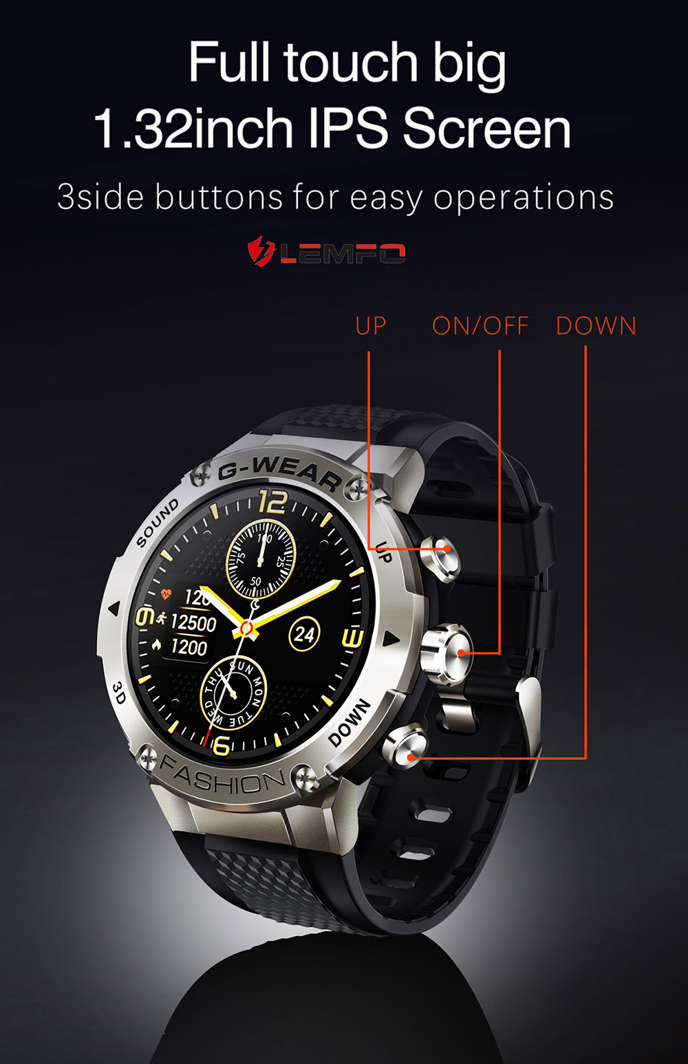 LEMFO K28H Smartwatch 1.32-inch IPS Clear Full-Touch Screen Men Watch with BT Call - Silver