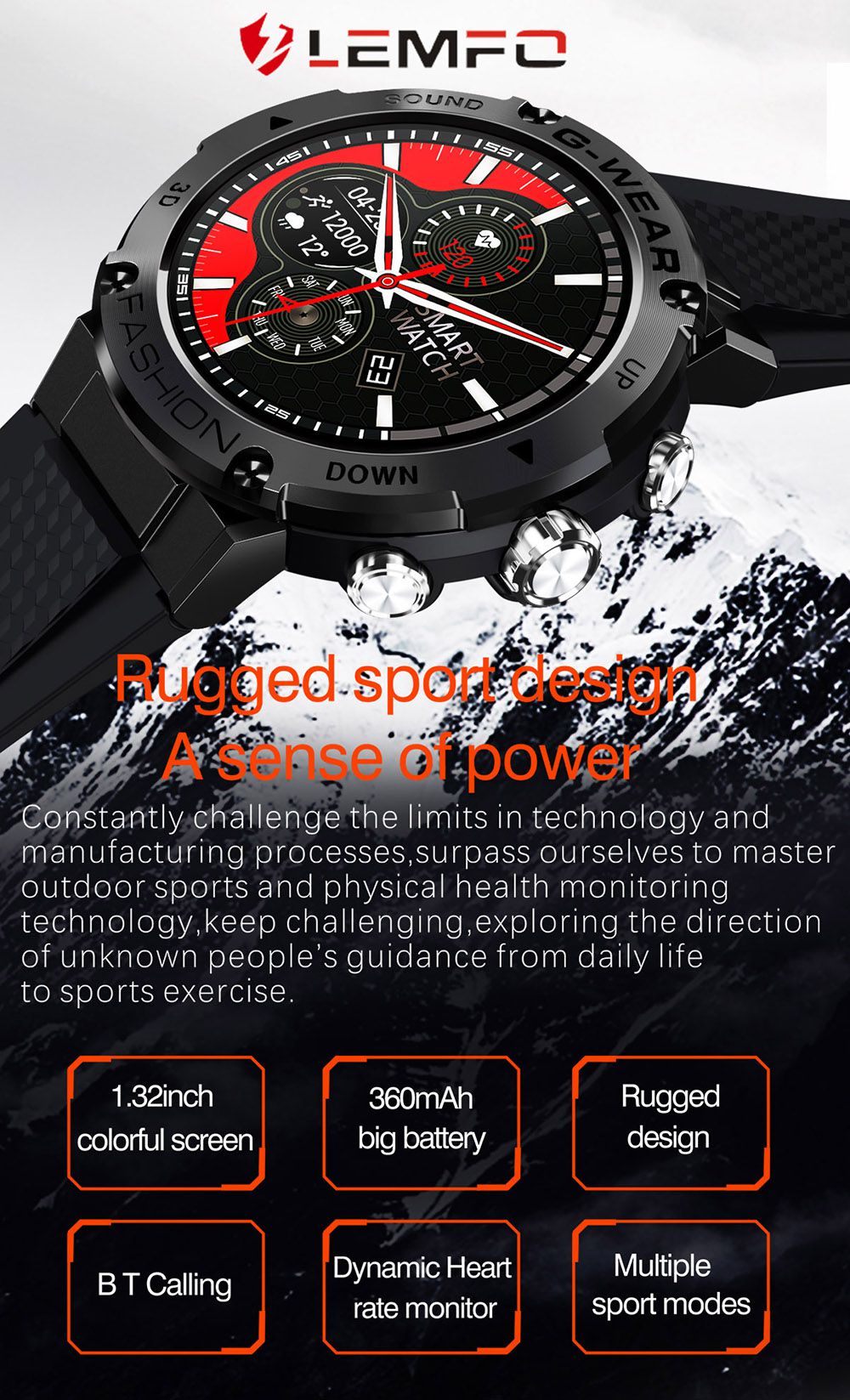 LEMFO K28H Smartwatch 1.32-inch IPS Clear Full-Touch Screen Men Watch with BT Call - Silver