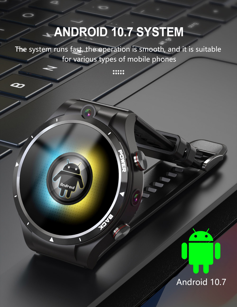 LEMFO LEM15 4G Smartwatch 1.6'' Screen Android 10.7 Helio P22 Chip 4GB 128GB LTE 4G SIM with 900mAh Power Bank Black