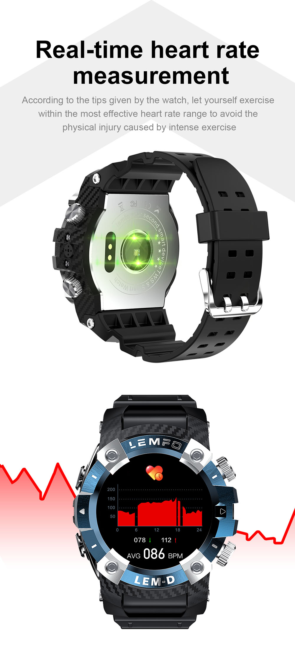 LEMFO LEMD Smartwatch + Earbuds Set 1.3-Inch TFT Touchscreen with Sports Modes Health Monitor - Blue
