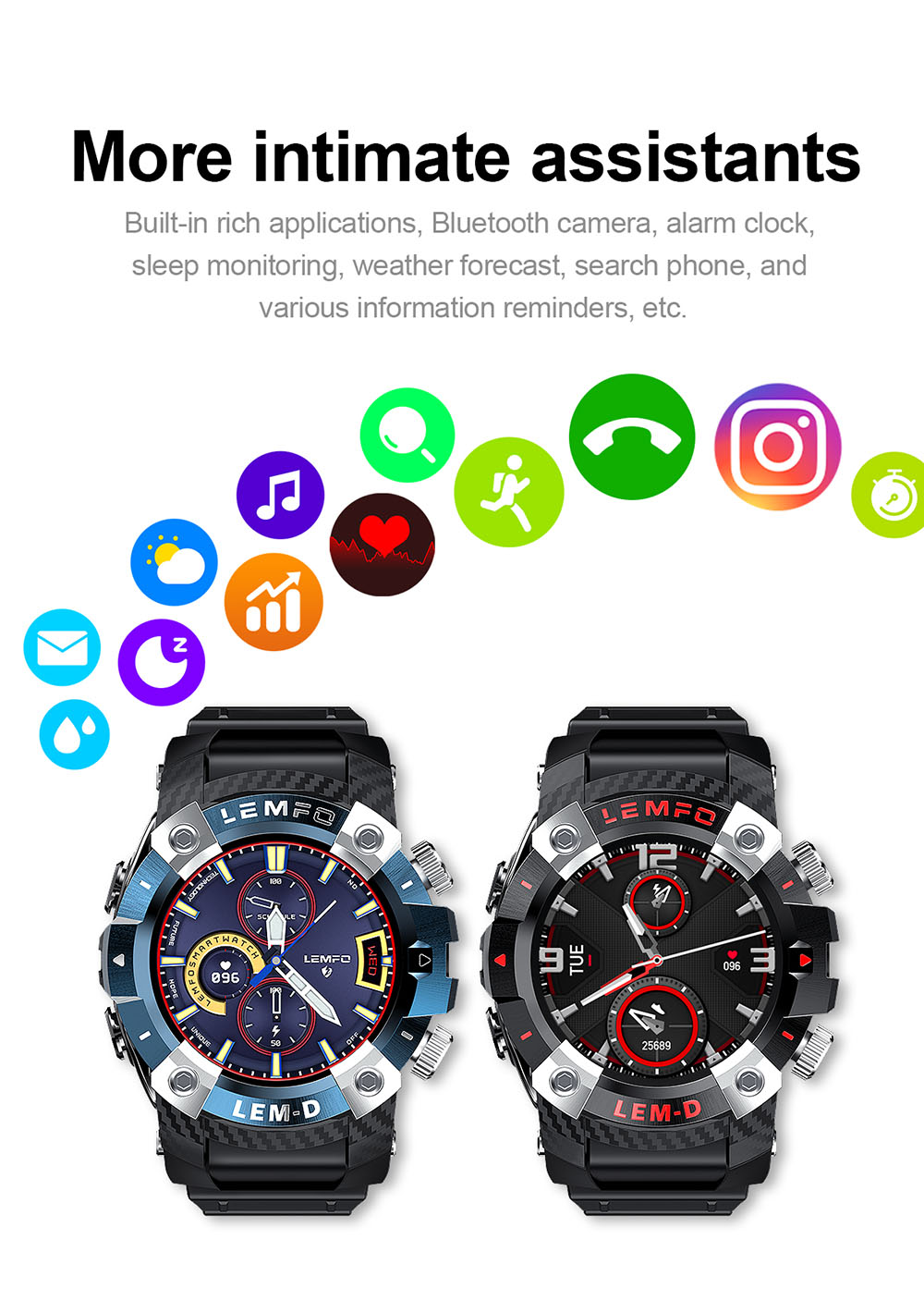 LEMFO LEMD Smartwatch + Earbuds Set 1.3-Inch TFT Touchscreen with Sports Modes Health Monitor - Blue