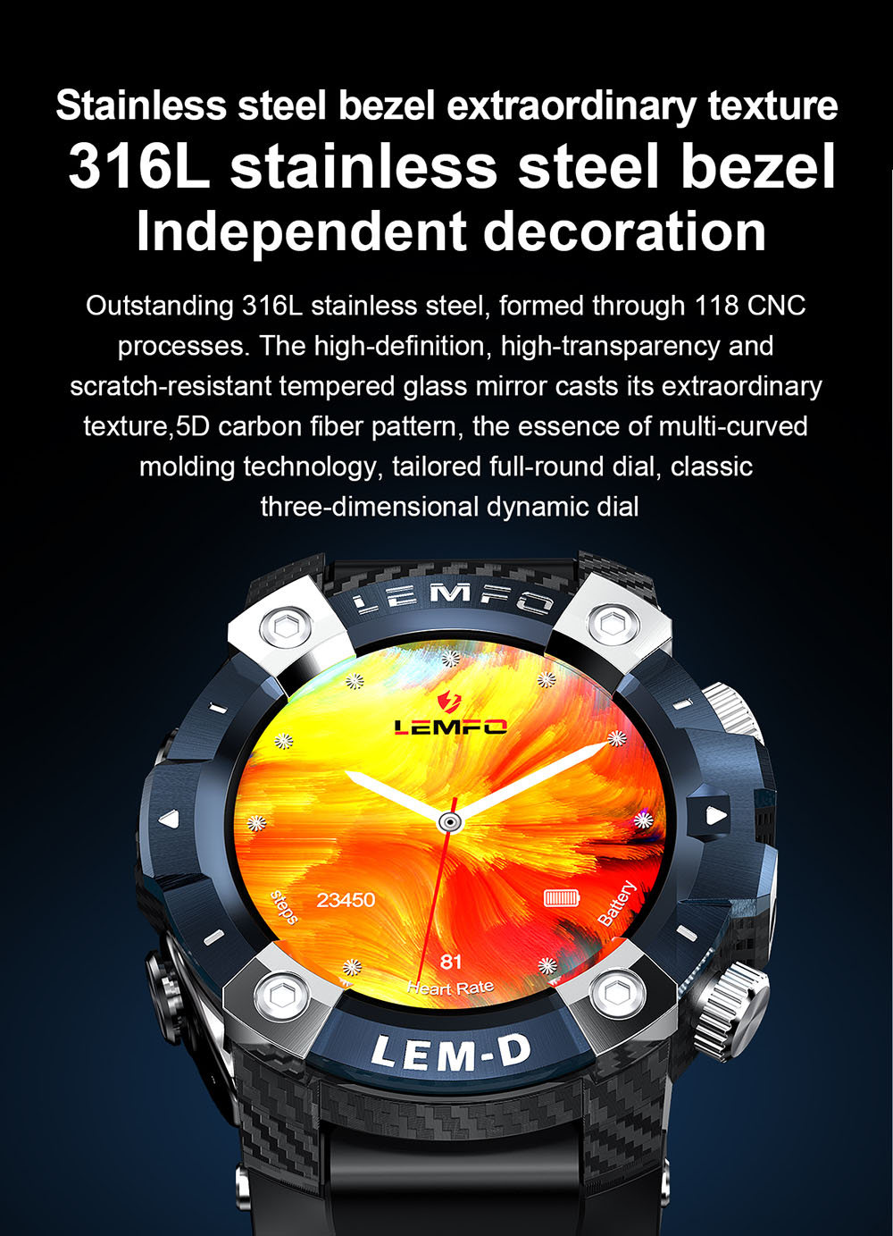 LEMFO LEMD Smartwatch + Earbuds Set 1.3-Inch TFT Touchscreen with Sports Modes Health Monitor - Blue