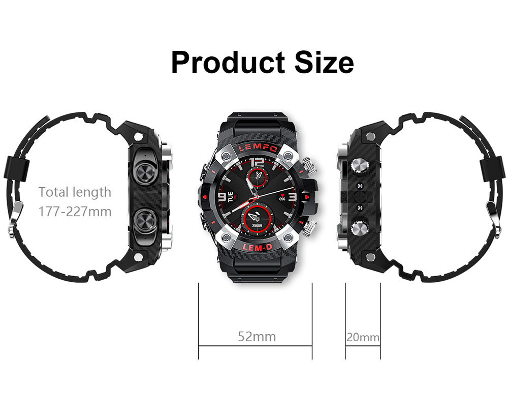 LEMFO LEMD Smartwatch + Earbuds Set 1.3-Inch TFT Touchscreen with Sports Modes Health Monitor - Red