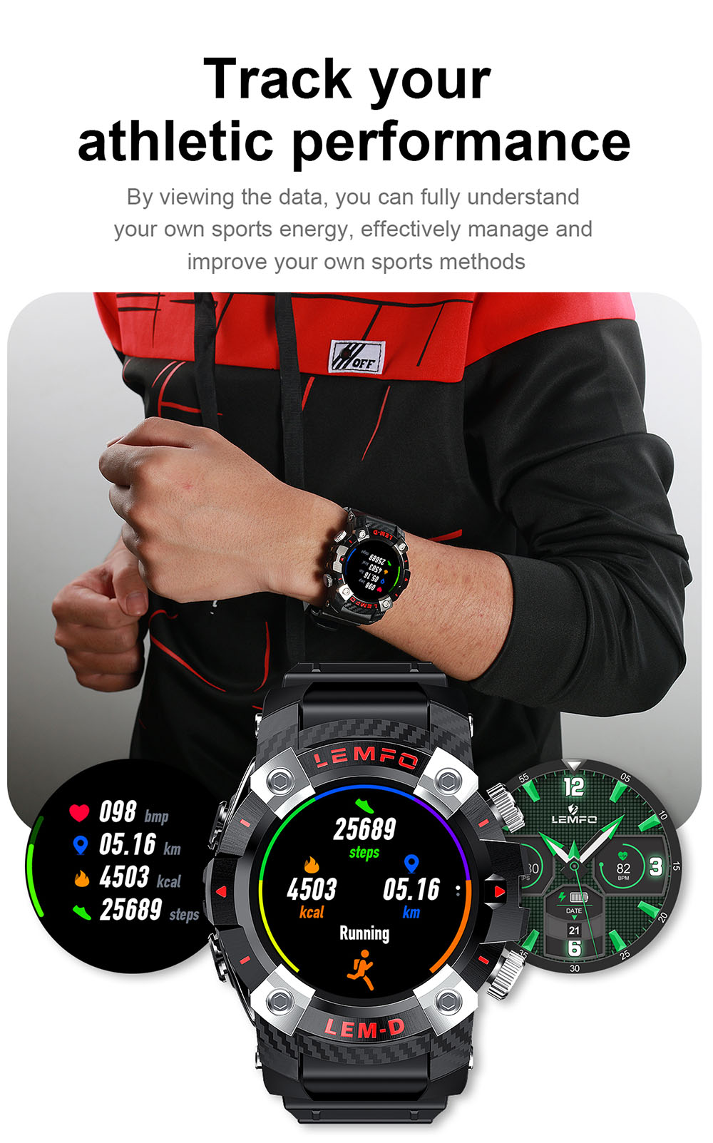 LEMFO LEMD Smartwatch + Earbuds Set 1.3-Inch TFT Touchscreen with Sports Modes Health Monitor - Red