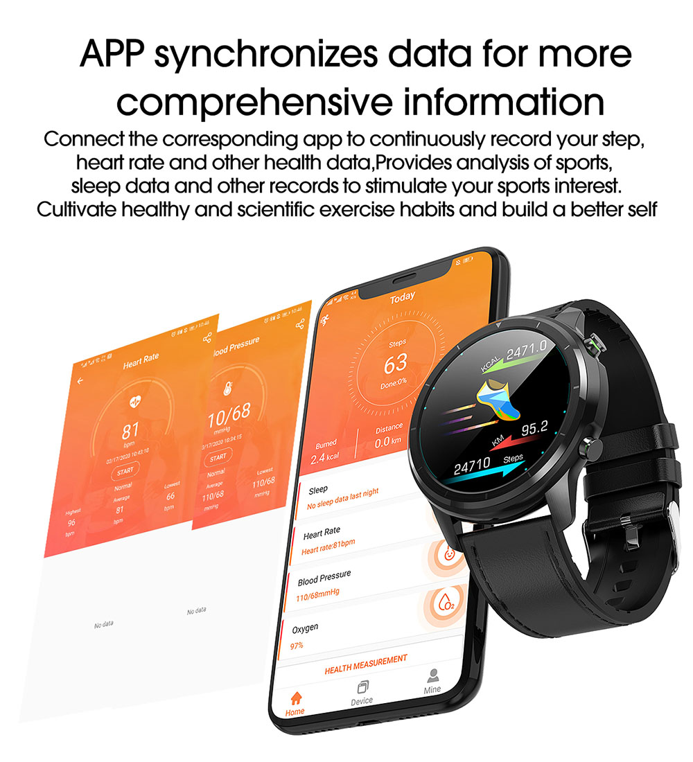 LEMFO LF26 Smartwatch Full Touch HD Amoled Screen Bluetooth 5.0 Sports Fitness Watch Stainless Steel - Black