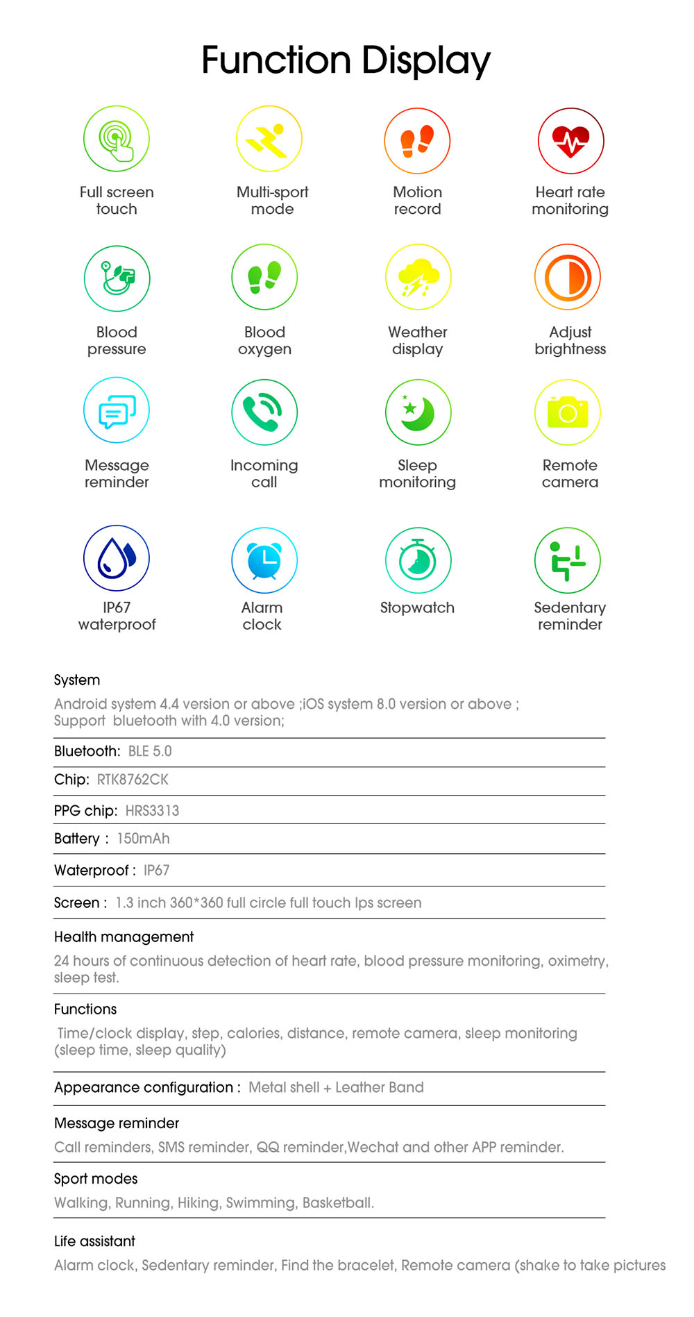 LEMFO LF26 Smartwatch Full Touch HD Amoled Screen Bluetooth 5.0 Sports Fitness Watch Stainless Steel - Black