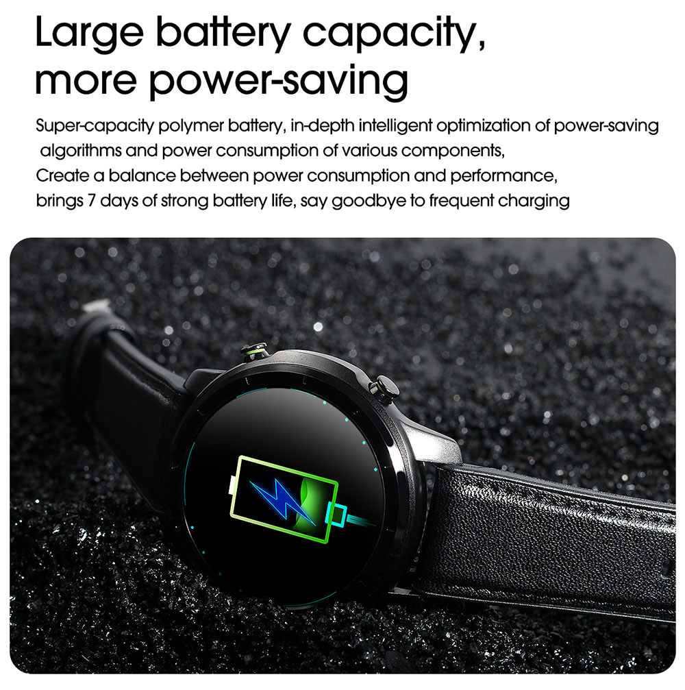 LEMFO LF26 Smartwatch Full Touch HD Amoled Screen Bluetooth 5.0 Sports Fitness Watch Leather - Black