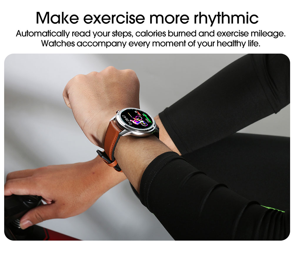 LEMFO LF26 Smartwatch Full Touch HD Amoled Screen Bluetooth 5.0 Sports Fitness Watch Leather - Black Brown