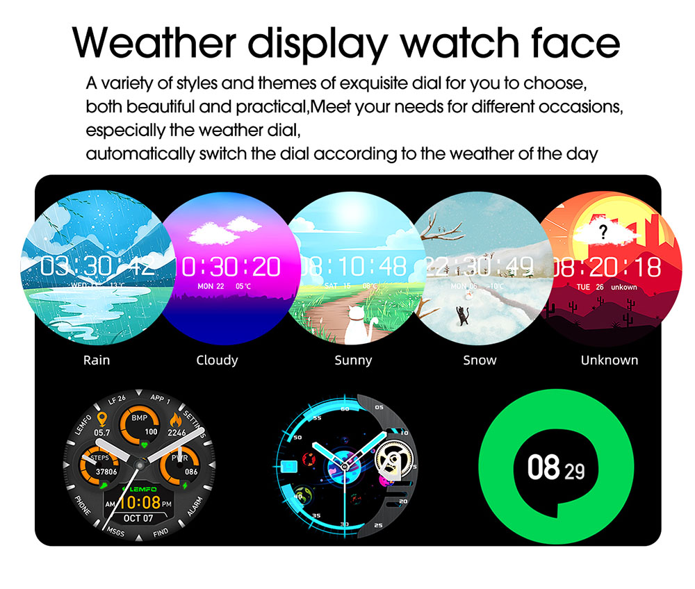 LEMFO LF26 Smartwatch Full Touch HD Amoled Screen Bluetooth 5.0 Sports Fitness Watch Leather - Silver Brown