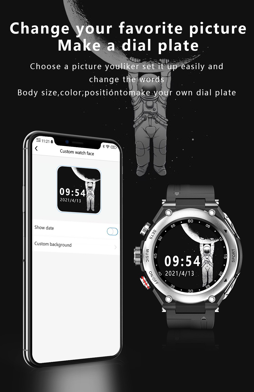 LEMFO T92 Smartwatch 1.28-inch IPS Color Full-Touch Screen Sports Watch with BT Earbuds - Black