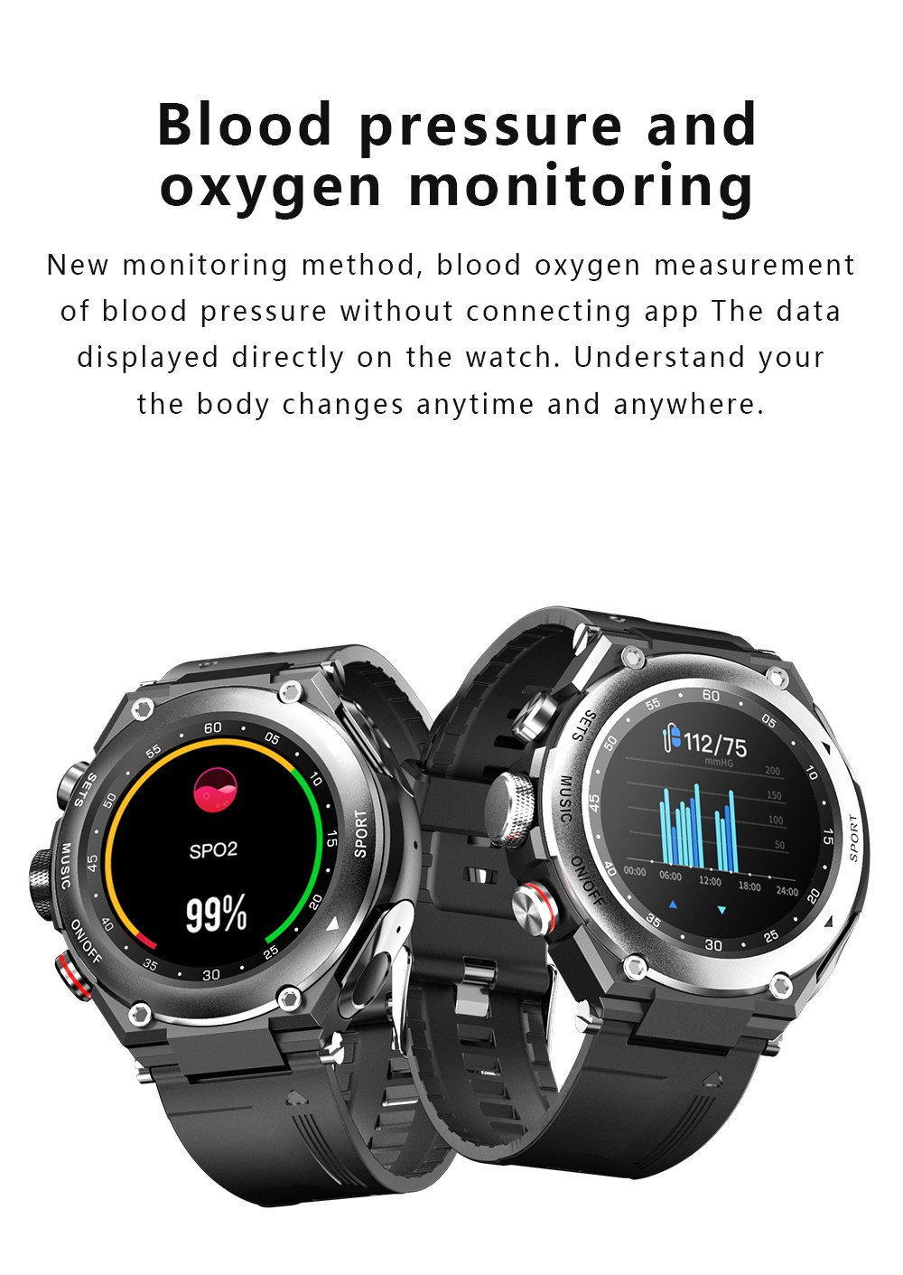 LEMFO T92 Smartwatch 1.28-inch IPS Color Full-Touch Screen Sports Watch with BT Earbuds - Black