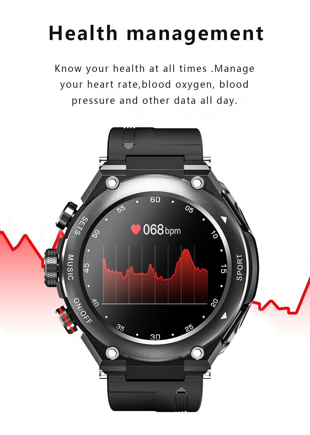 LEMFO T92 Smartwatch 1.28-inch IPS Color Full-Touch Screen Sports Watch with BT Earbuds - Black