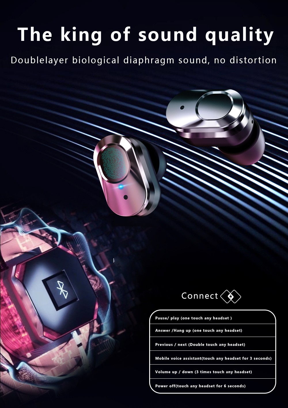 LEMFO T92 Smartwatch 1.28-inch IPS Color Full-Touch Screen Sports Watch with BT Earbuds - Black