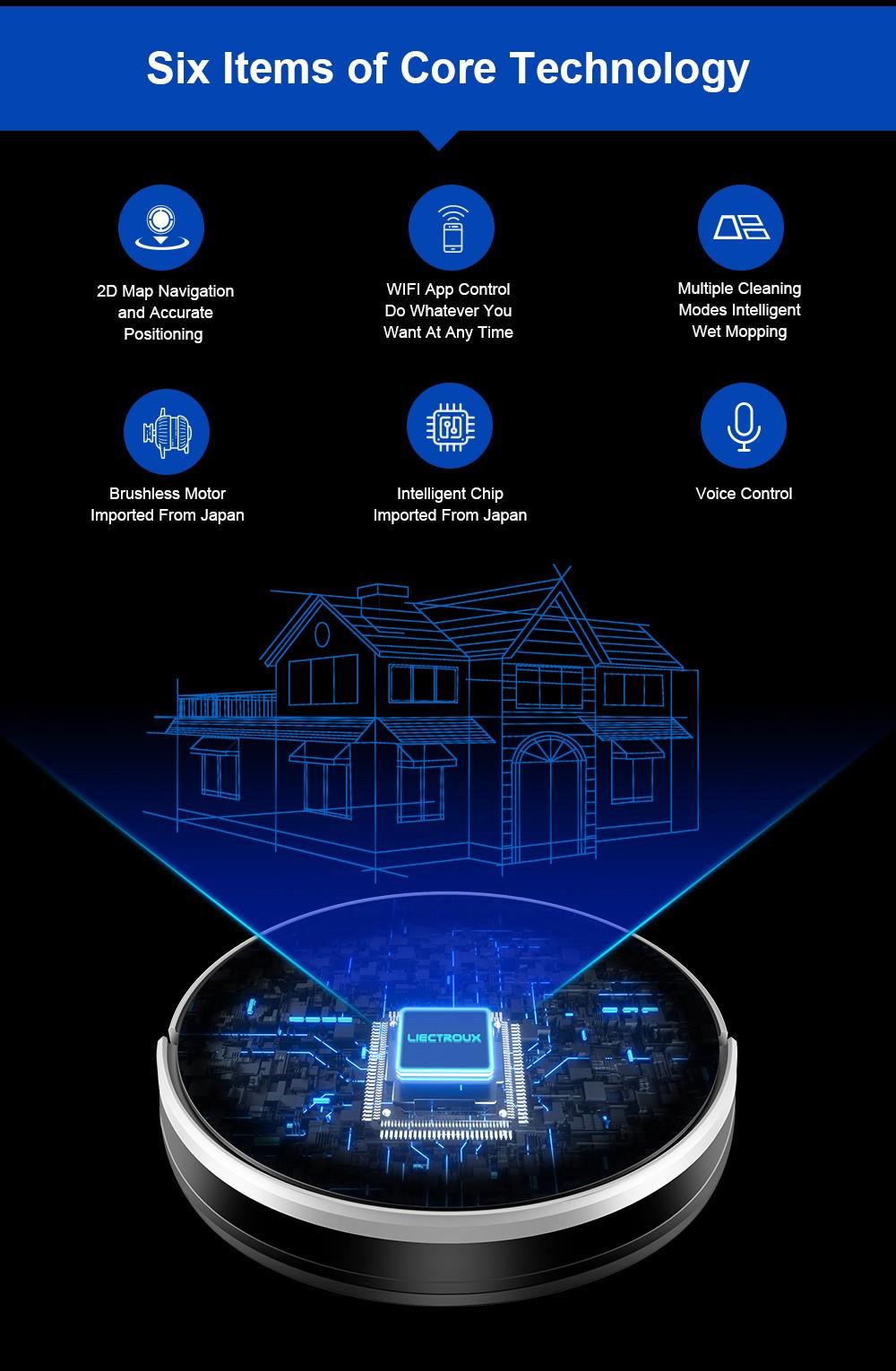 LIECTROUX C30B Robot Vacuum Cleaner 6000Pa Suction with AI Map Navigation Smart Partition WiFi App Electric Water Tank