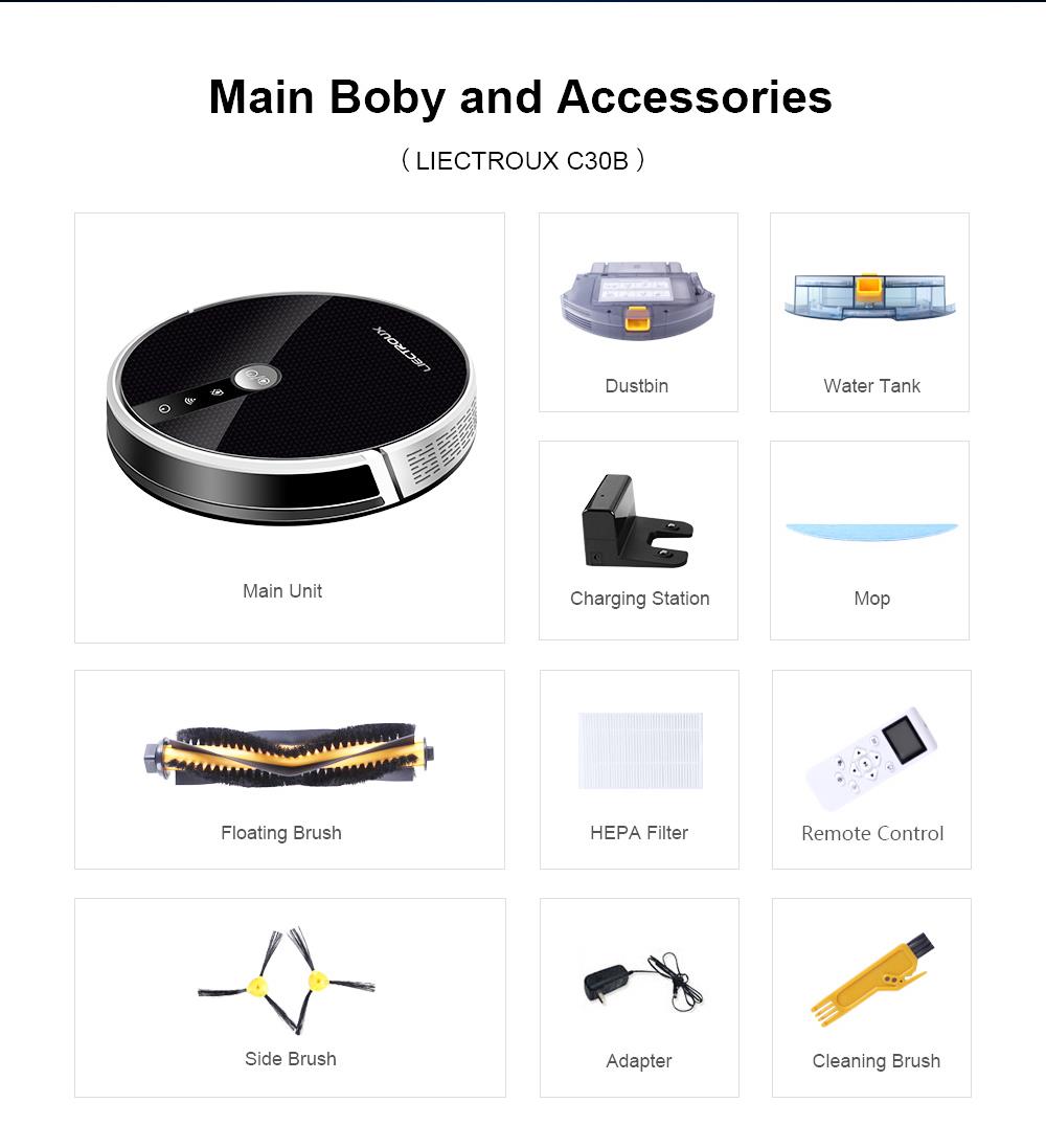 LIECTROUX C30B Robot Vacuum Cleaner 6000Pa Suction with AI Map Navigation Smart Partition WiFi App Electric Water Tank
