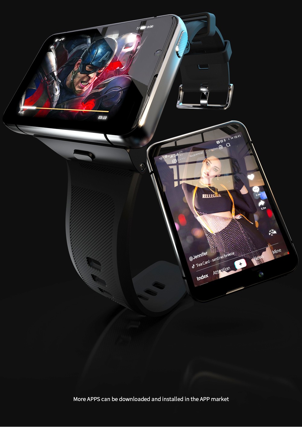 LOKMAT APPLLP MAX Android Watch Phone 4+64GB 2.88'' TFT Screen Dual Cameras WiFi GPS 4G Smartwatch - Gold