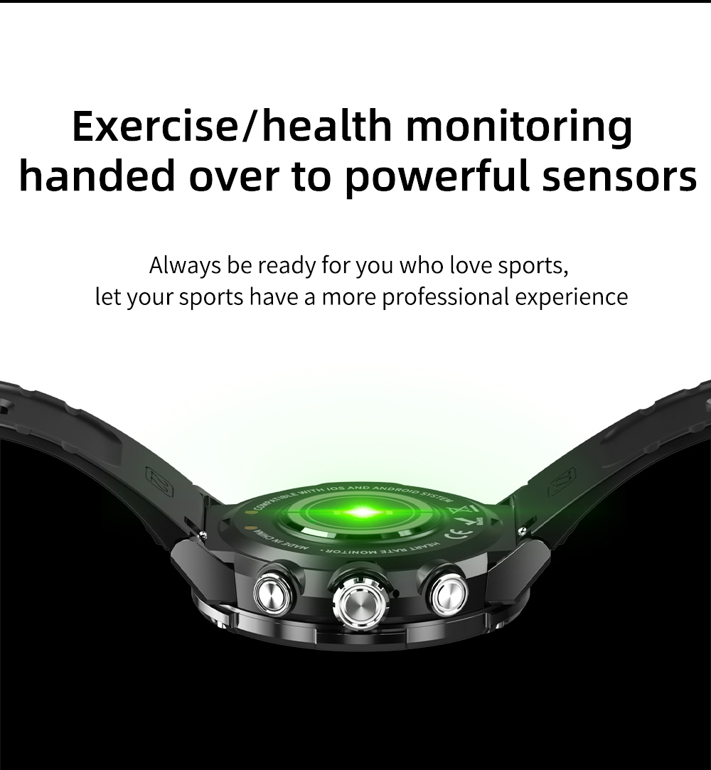 LOKMAT ATTACK 5 Smartwatch 1.32 Inch Full Touch Screen Heart Rate Monitor Blood Pressure Blood Oxygen Detection - Black