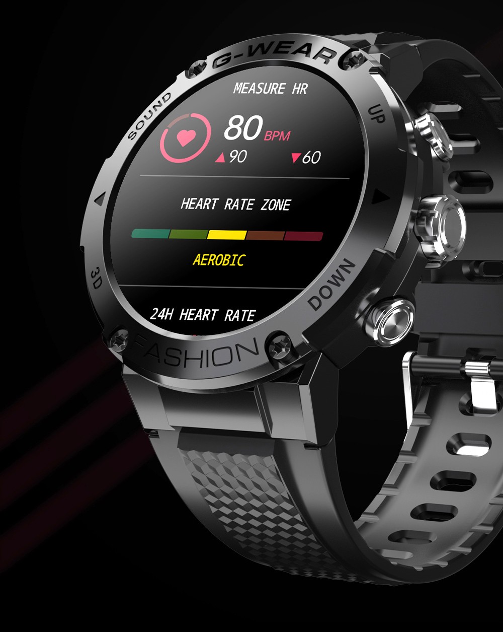 LOKMAT ATTACK 5 Smartwatch 1.32 Inch Full Touch Screen Heart Rate Monitor Blood Pressure Blood Oxygen Detection - Black