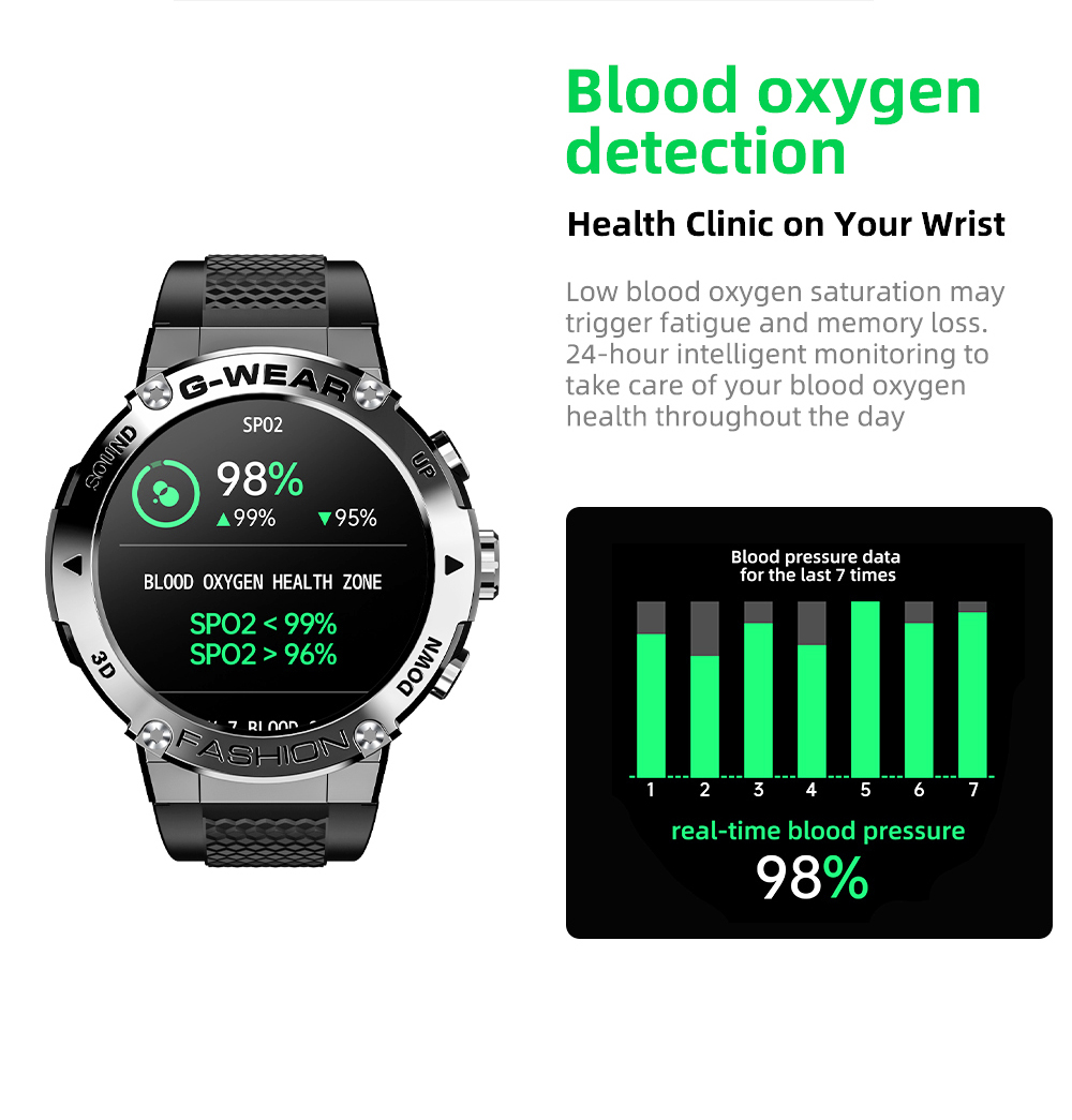 LOKMAT ATTACK 5 Smartwatch 1.32 Inch Full Touch Screen Heart Rate Monitor Blood Pressure Blood Oxygen Detection - Black