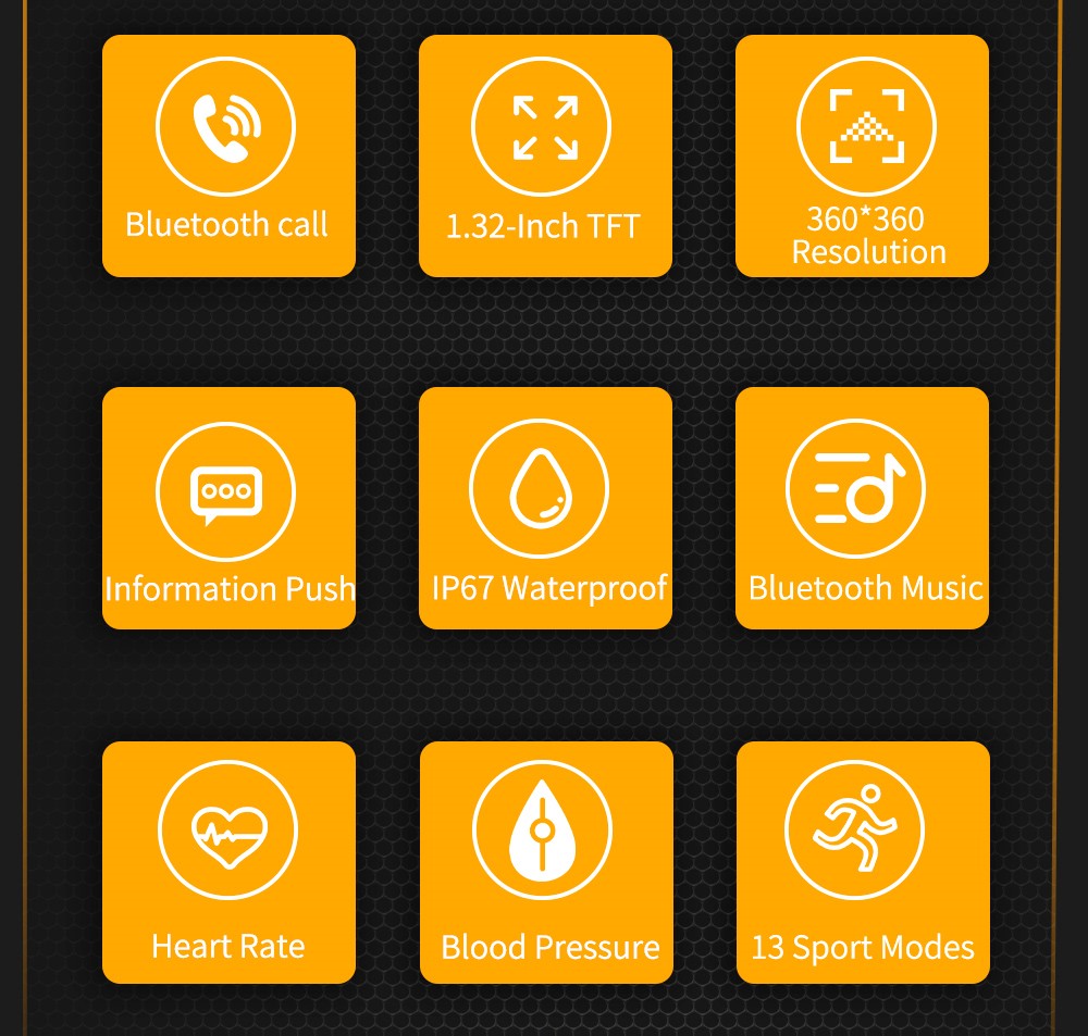 LOKMAT ATTACK 5 Smartwatch 1.32 Inch Full Touch Screen Heart Rate Monitor Blood Pressure Blood Oxygen Detection - Black