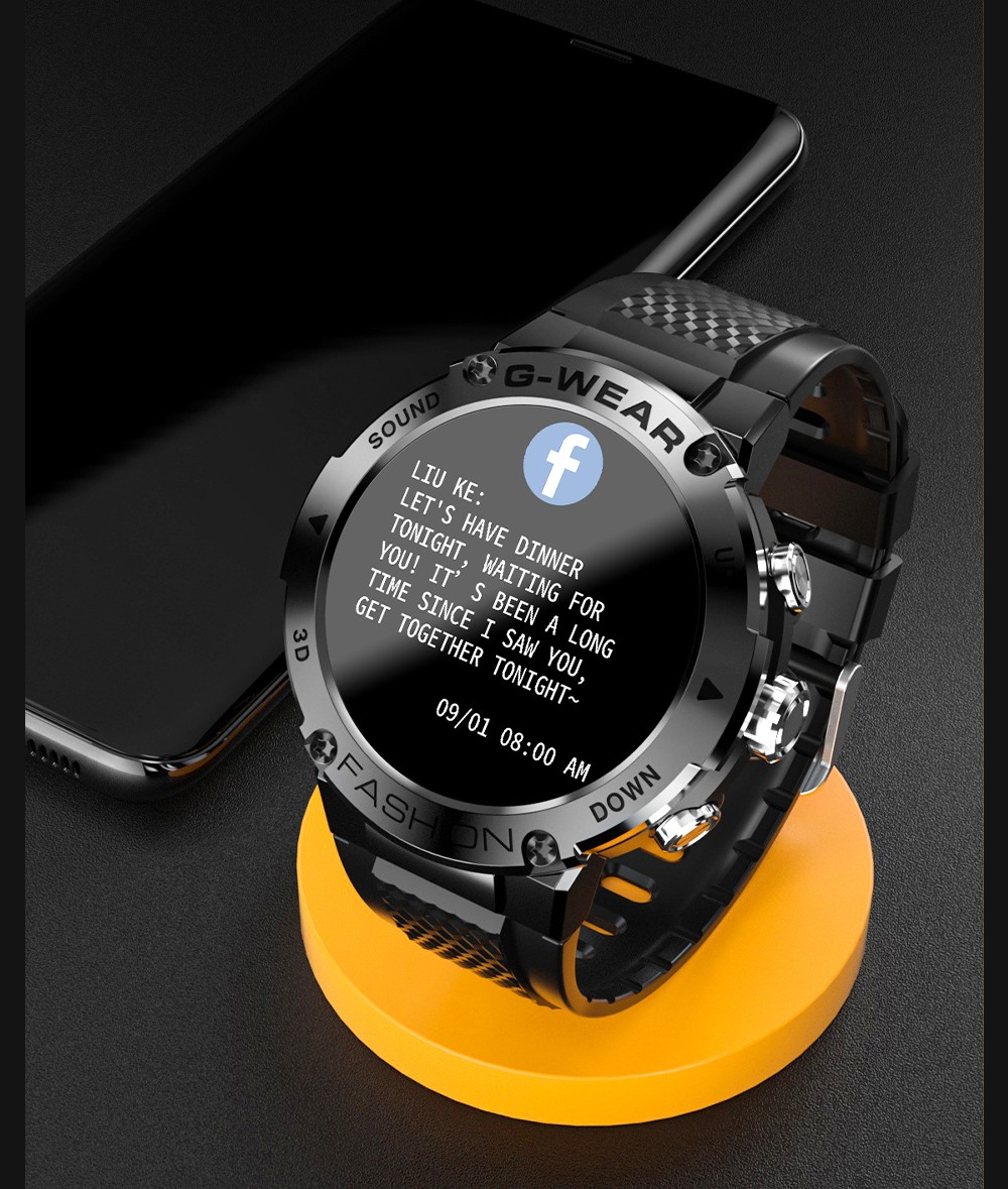 LOKMAT ATTACK 5 Smartwatch 1.32 Inch Full Touch Screen Heart Rate Monitor Blood Pressure Blood Oxygen Detection - Black