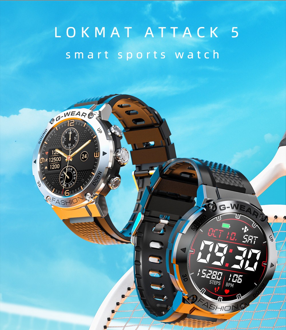 LOKMAT ATTACK 5 Smartwatch 1.32 Inch Full Touch Screen Heart Rate Monitor Blood Pressure Blood Oxygen Detection - Silver