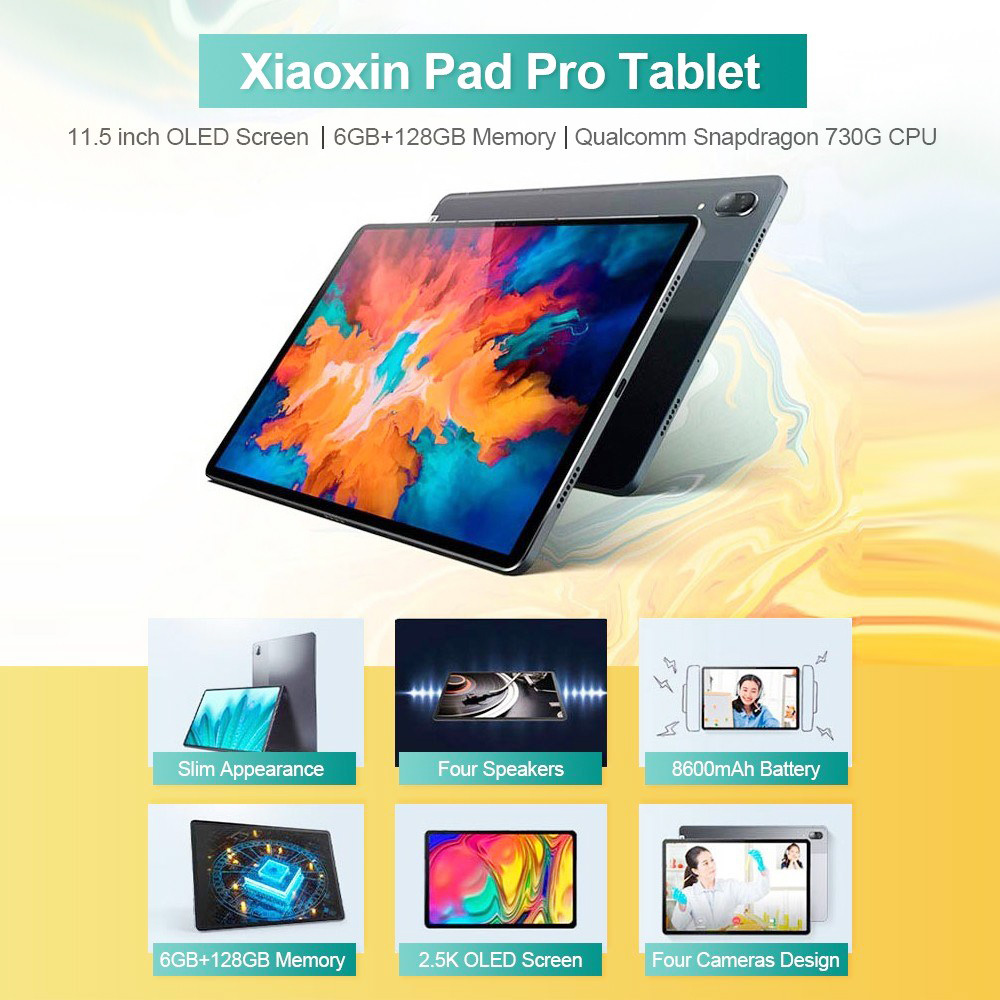 Lenovo Xiaoxin Pad Pro WiFi Tablet 11.5 inch 2.5K OLED Screen Qualcomm Snapdragon 730G 6GB RAM 128GB ROM Android 10 8600mAh Battery - Grey