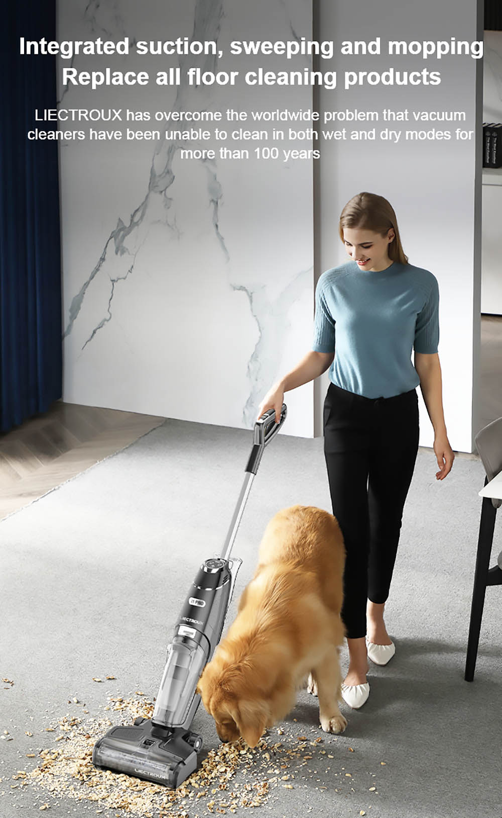 LIECTROUX i5 Pro Smart Handheld Cordless Wet Dry Vacuum Cleaner Lightweight Floor & Carpet Washer 5000pa Suction 35Mins Run Time UV Lamp Self-cleaning - Black