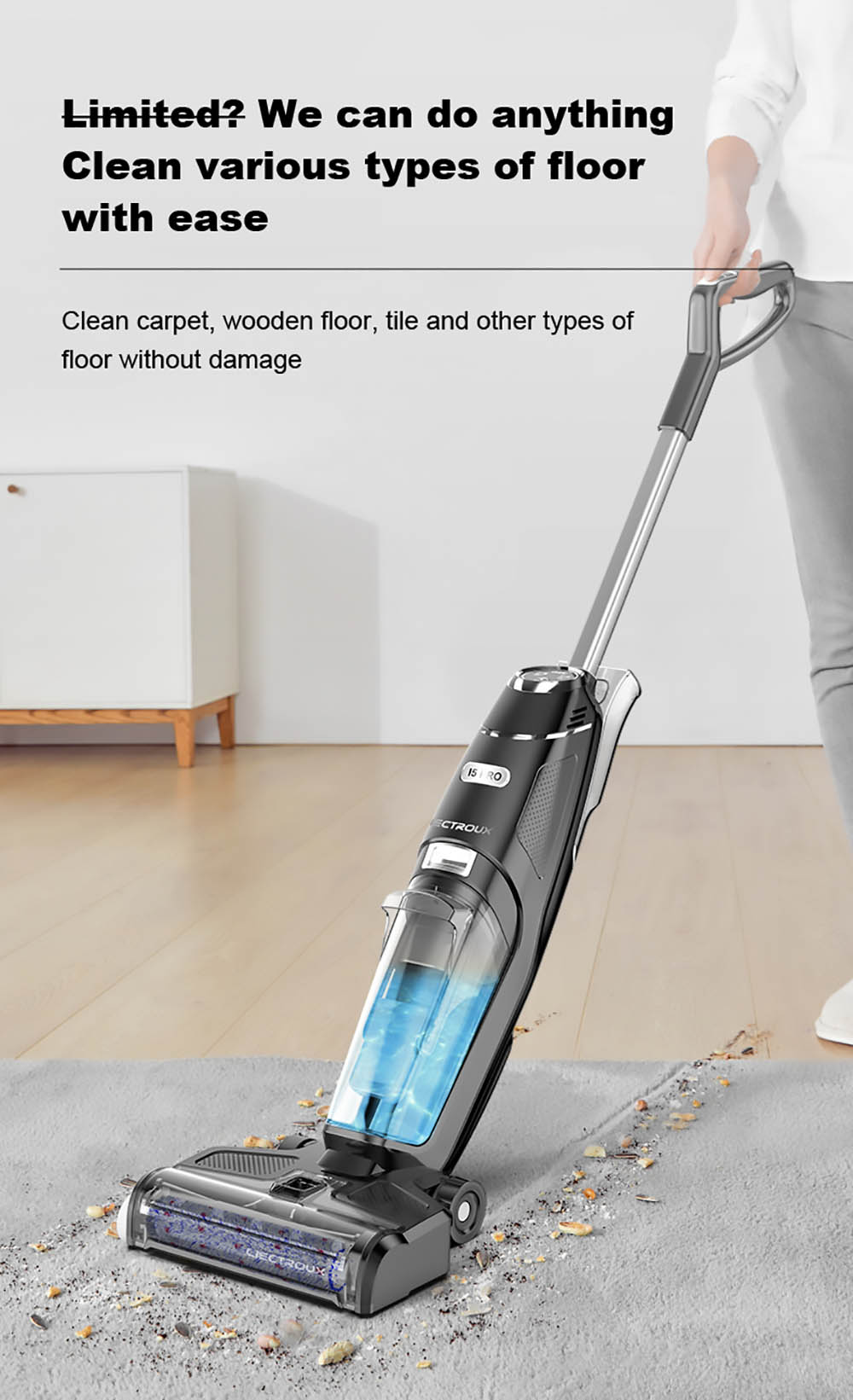 LIECTROUX i5 Pro Smart Handheld Cordless Wet Dry Vacuum Cleaner Lightweight Floor & Carpet Washer 5000pa Suction 35Mins Run Time UV Lamp Self-cleaning - Black