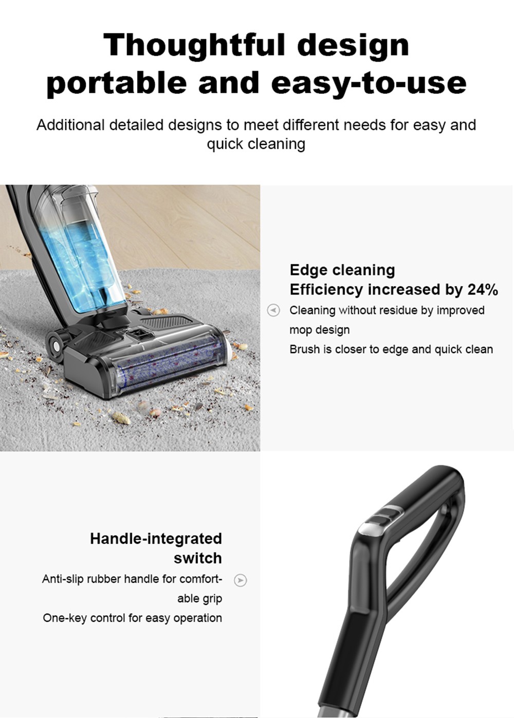 LIECTROUX i5 Pro Smart Handheld Cordless Wet Dry Vacuum Cleaner Lightweight Floor & Carpet Washer 5000pa Suction 35Mins Run Time UV Lamp Self-cleaning - Black